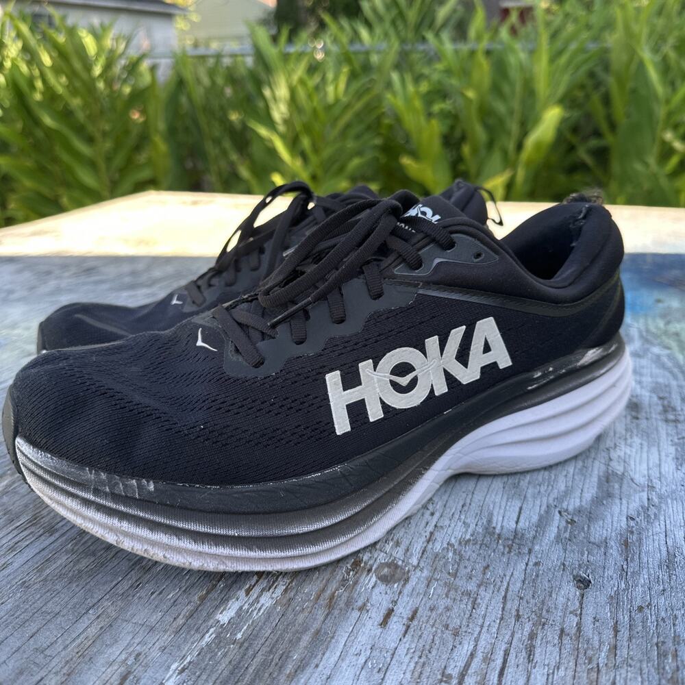 Hoka One One Bondi 8 Men's Sneakers-Black/White 11.5 D 1127953 Shoes 220